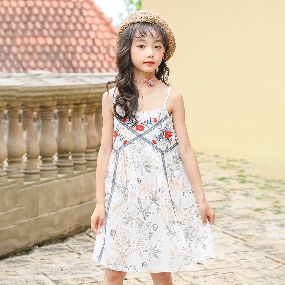 Новое летнее платье без рукавов для девочек модное платье с цветочным принтом для маленьких девочек милое платье принцессы на бретелях для девочек#9004