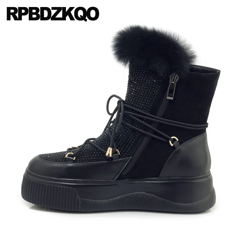 black fluffy ankle boots