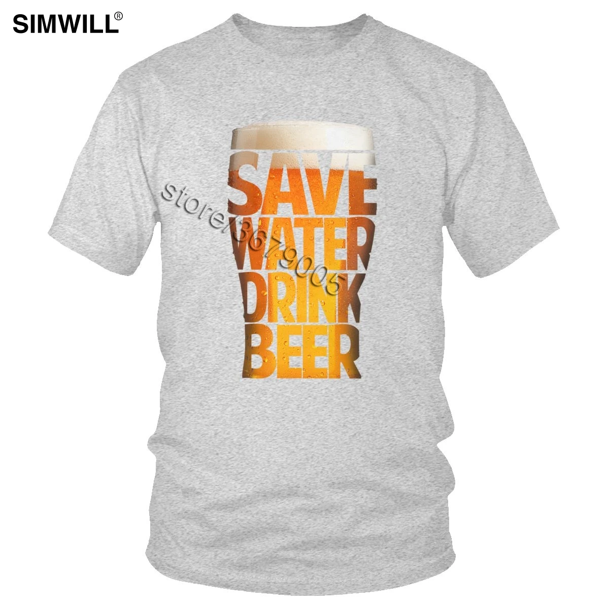 Модная мужская футболка с надписью «Save Water Drink Beer», забавная футболка с надписью «Alcohol Lover», Классическая хлопковая Повседневная Уличная одежда с короткими рукавами - Цвет: Серый