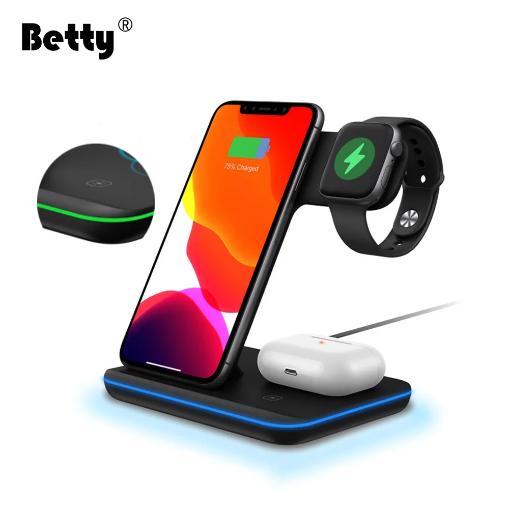 Betty qi Wireless Charger For iPhones Charging Stand Holder for phone station Watch Airpods iWatch induction Wireless Chargers