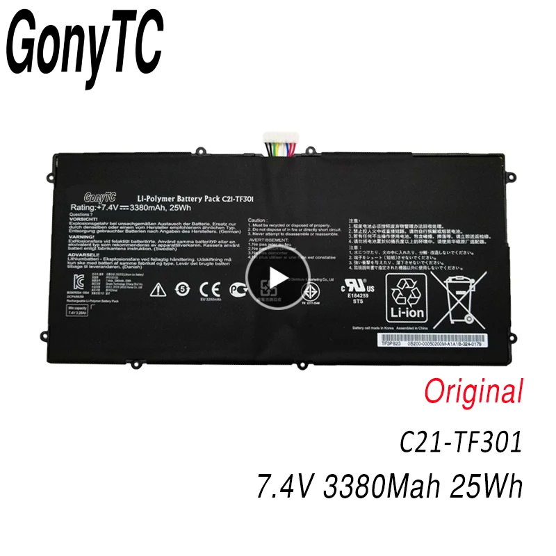 Аккумулятор GONYTC для ASUS Transformer Pad Infinity TF700 TF700T Tablet C21-TF301 2ICP4/C21-TF301 95/97 в 7 4 мА · ч 25 Вт |