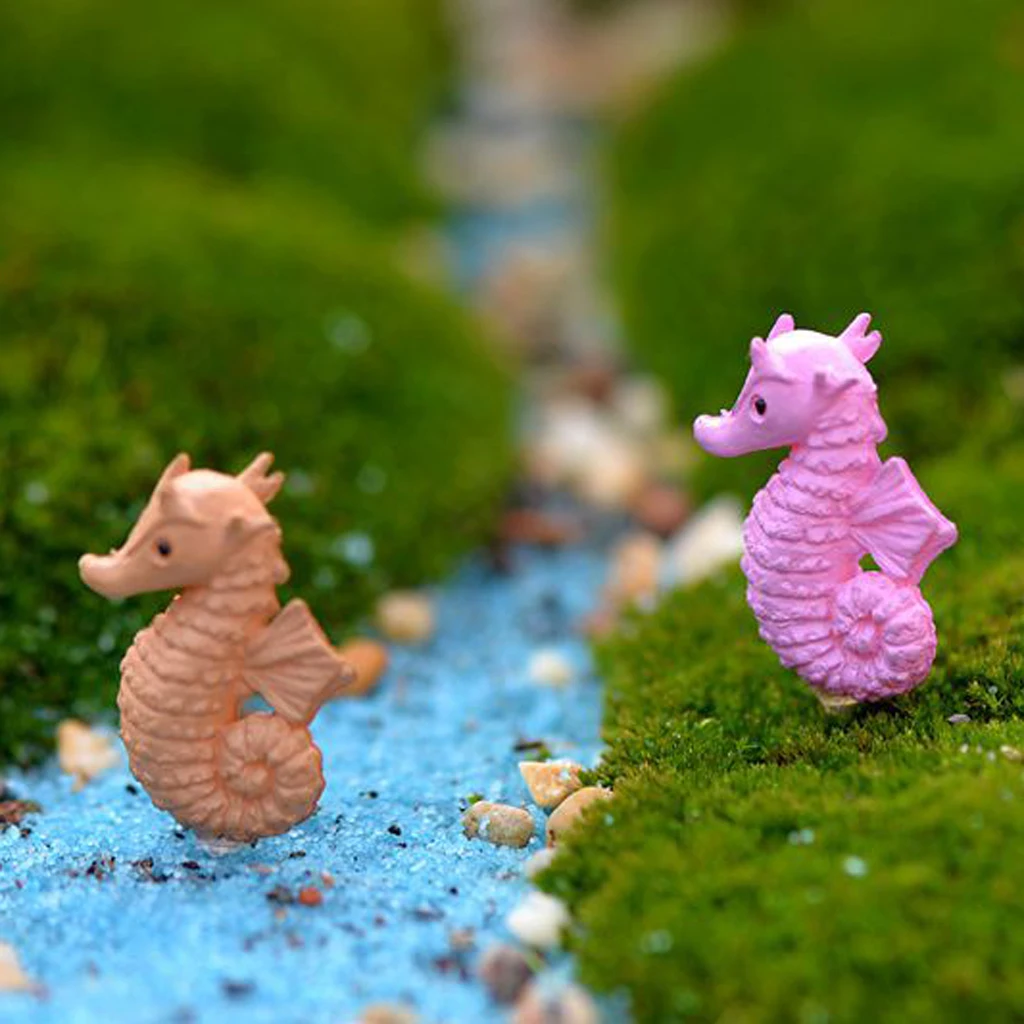 4pcs Micro Landscape Miniature Dollhouse Resin Seahorse Statue Bonsai Yard