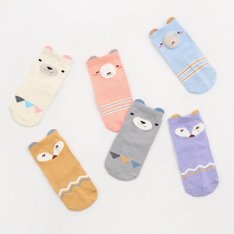 2pairs / lot Cartoon animal design Cotton Baby Socks Newborn Floor Socks kids Short Socks Silica gel anti-skid Socks