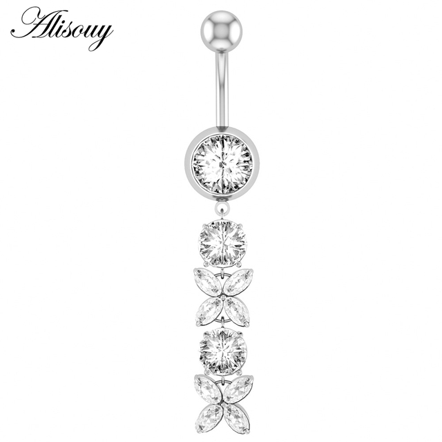 1pc Flower Heart Dangled Belly Navel Piercing Button Ring 14G Stainless Steel CZ Crystal Opal Ombligo Woman Body Jewelry
