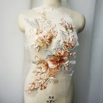 

Large Embroidery Lace Flower Applique Sewing Floral Collar Patch Wedding Gown Bridal Clothes Dress DIY White Tulle Crafts