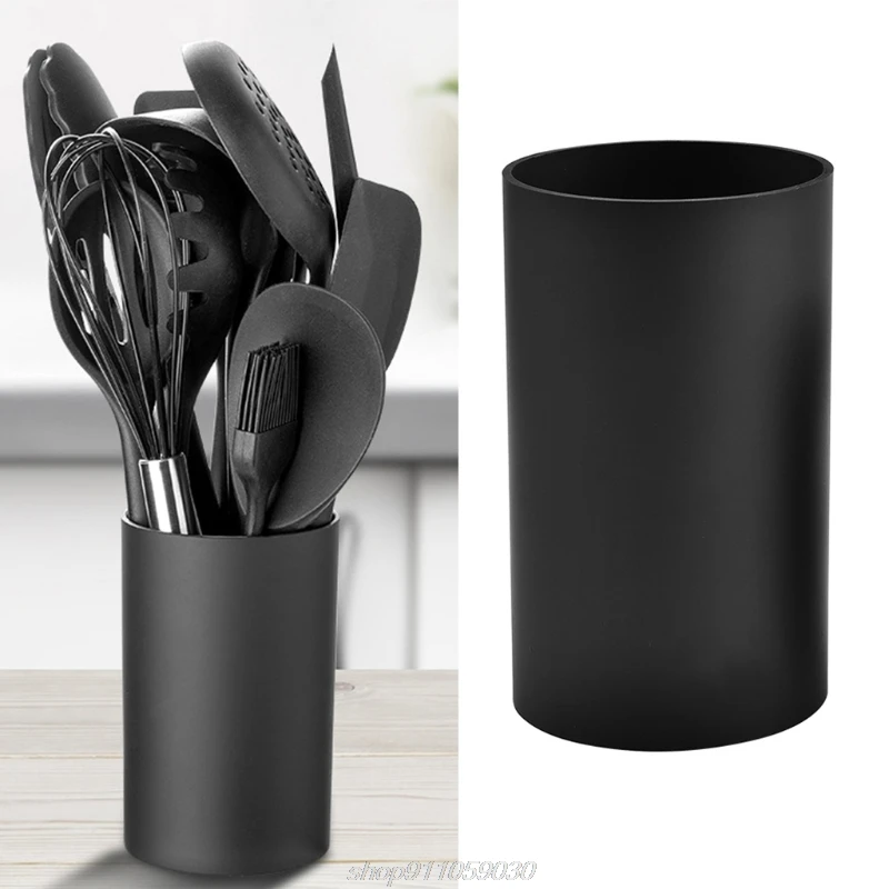 Kitchen Utensil Holder Black Plastic Cylinder Storage Tableware Drying
