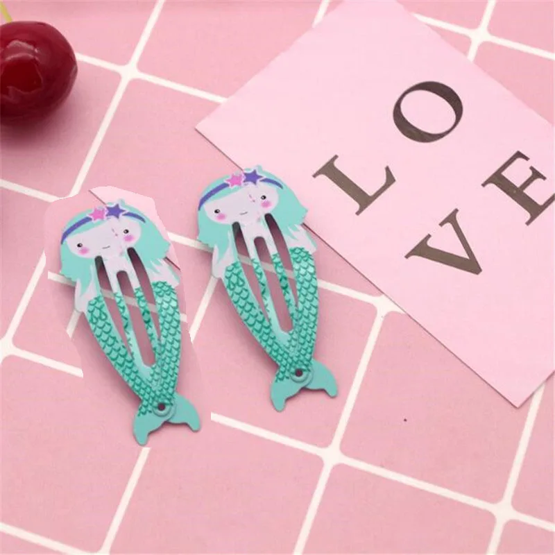 2pc mermaid Новинка; Детские аксессуары для волос; Головные уборы на возраст от 2 до 6 лет шт./компл. Фламинго ананас заколки для волос с фруктами изображением русалки, купальный костюм лошадка Радуга заколка для волос для девочки - Цвет: 2pc mermaid