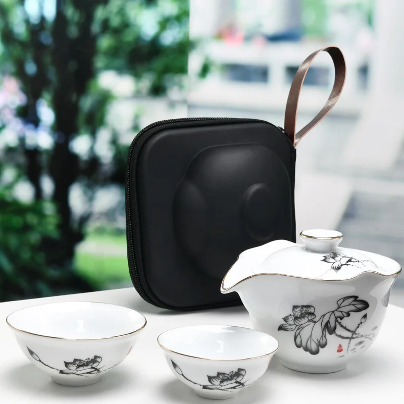 Белый gaiwan Чайник чашки дорожная сумка китайский чайный набор кунг-фу ярмарка кружка Чайные Наборы белый керамический подарок пуэр посуда для напитков - Цвет: 05