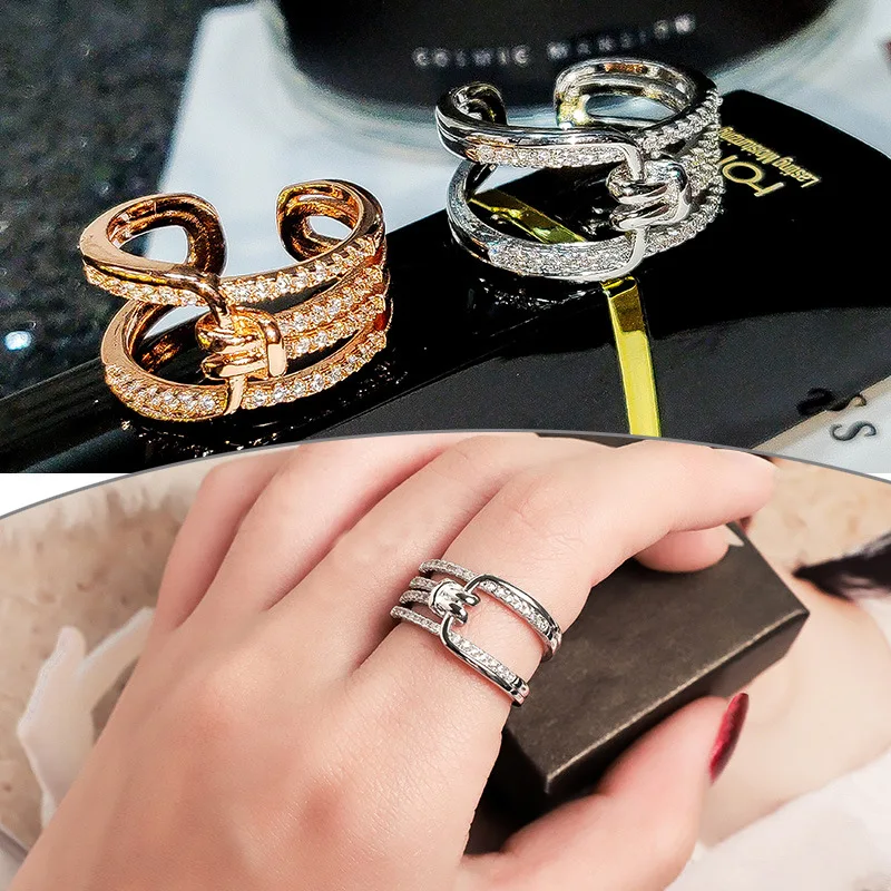

Korea Dongdaemun Multi-layer Zircon Ring for Women Micro-inlay Personality Rings Jewelry