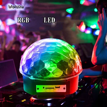 

6W LED USB bluetooth speaker TF card dimmable crystal magic ball lamp RGB rotating Stage light Bulb For Disco Party CD50 W05