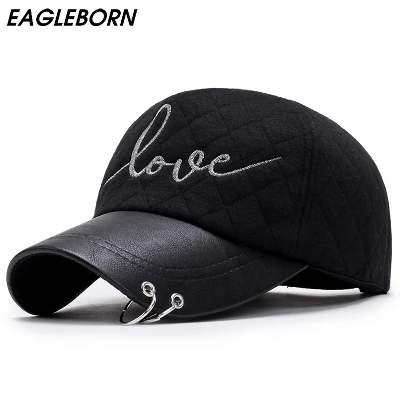 

2019 EAGLEBORN Brand NEW Woman Autumn Winter Baseball Cap Love Letter Embroidery Love Iron Ring Decoration Girl Hat Ring Hat