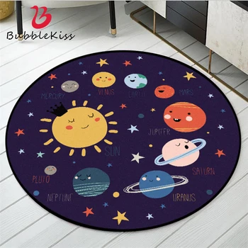 

Bubble Kiss Area Rug for Bedroom Cartoon Space Planet Pattern Round Carpet Rugs for Children Rooms Grey Modern Home Decor