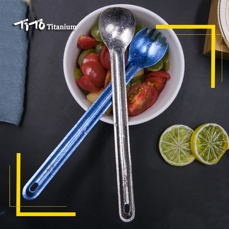 TiTo titanium Spork Longhandle наружная походная Ложка Вилка Portabale плоская посуда кемпинговая вилка ложка для спорта, туризма Титановая Ложка