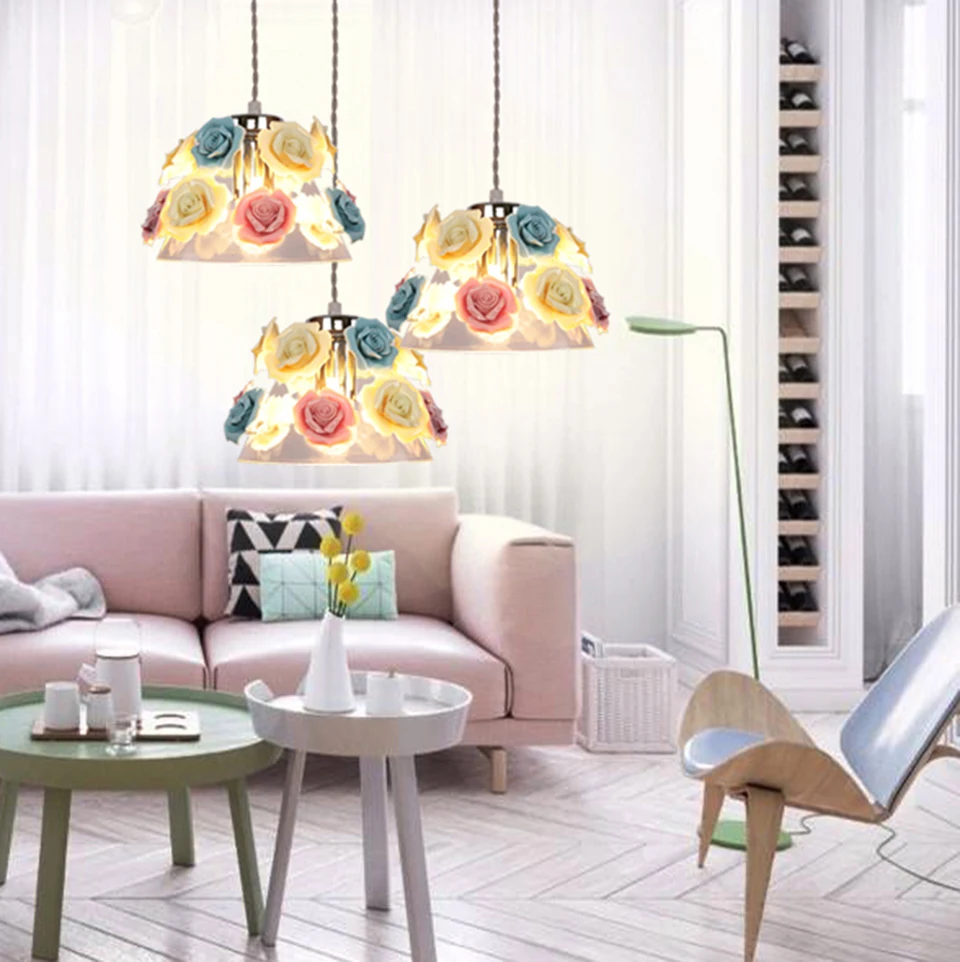 Современный светодиодный подвесной светильник с цветами, стеклянный подвесной светильник, светильник, Цветная Керамическая декоративная