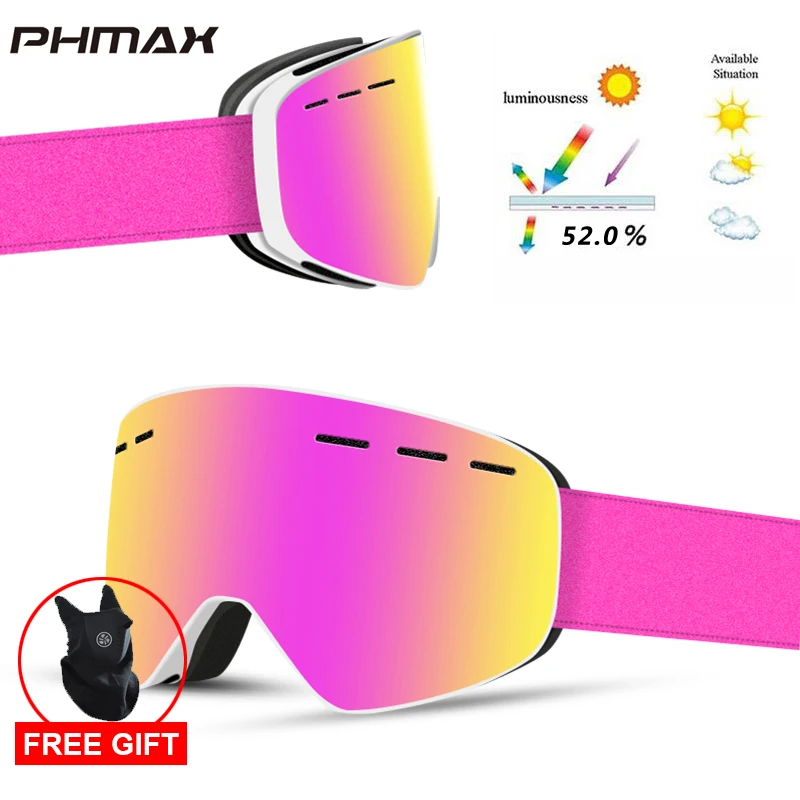 P-XJ-0206 PHMAX бренд 6 цветов лыжные очки двухслойные UV400 Анти-туман большие Лыжные маски очки для катания на лыжах мужчины женщины снег сноуборд очки - Цвет: P-XJ-0206