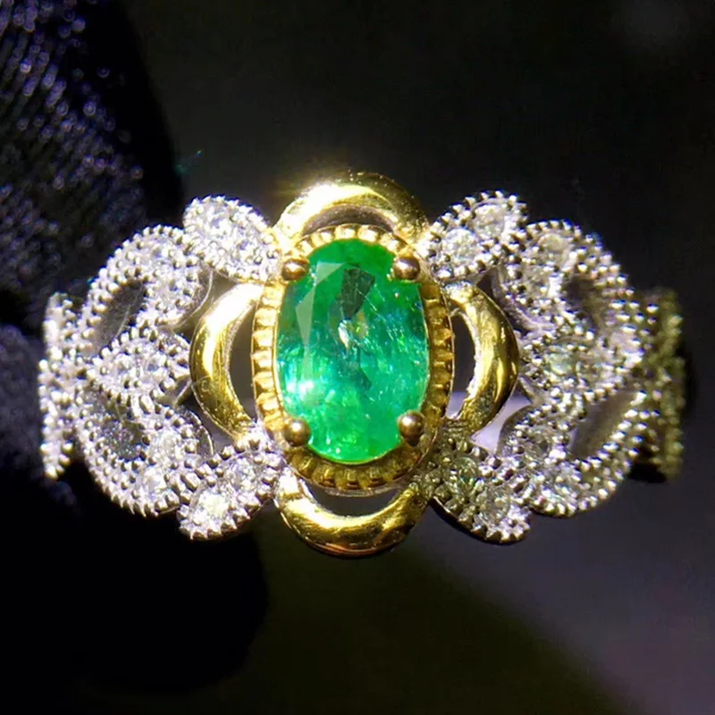 Natural real emerald ring Per jewelry Free shipping 4*6mm 0.6ct gemstone 925 sterling silver Fine J2092419 | Украшения и