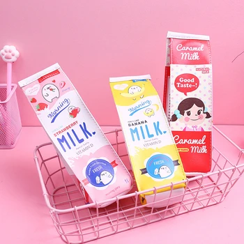 

Pen Box Cute Cartoon Simple Pencil Case Milk Box Pencil Bag Korea Style Large Capacity Male And Female Student Stationery Box
