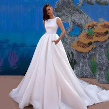 

Eightree Simple Pure White Satin Wedding Dress 2021 Sleeveless Vestido de Noiva Princesa Cheap Wedding Gowns Bride Dresses