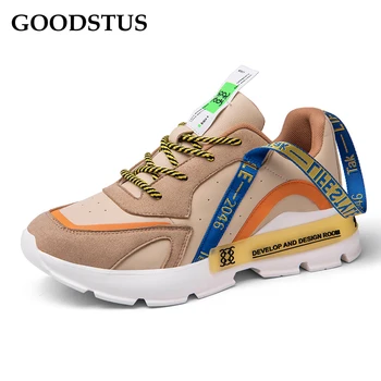 

GOODSTUS Men Pu Sneaker Breathable Comfortable Height Increase Solid Simple Style Hot Sale Alce-Up Male Outdoor Walking Shoes