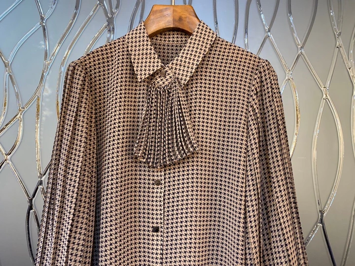 The new autumn and winter women's wild crimping sleeves breasted Houndstooth jacket 1213