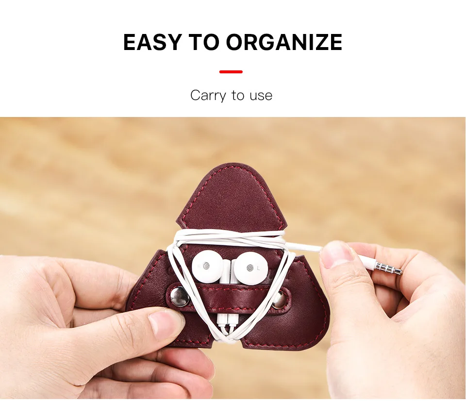 Headphone winder leather red triangle data cable protective cover universal hub storage device holder case carry