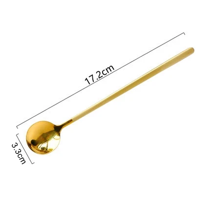 Gold-17.2CM Stainless Steel Coffee Spoon Long Handle Stirring Teaspoon Cute Dessert Dinner Soup Spoons Cutlery Ice Cream Spoon Tableware - Цвет: Gold-17.2CM