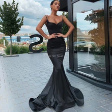 Сексуальное платье русалки для выпускного вечера, длинное черное атласное вечернее платье без рукавов для выпускного вечера