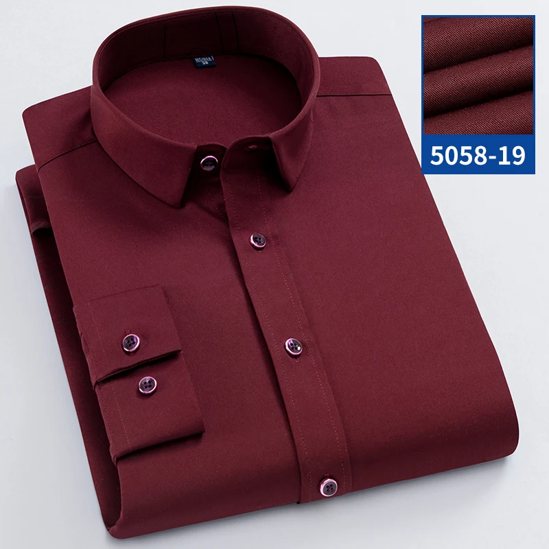 Wine Red Формальные мужские рубашки с длинным рукавом эластичные однотонные повседневные дизайнерские смарт-рубашки стрейч однотонная приталенная рубашка camicas Social фиолетовая Мужская блузка - Цвет: Wine Red