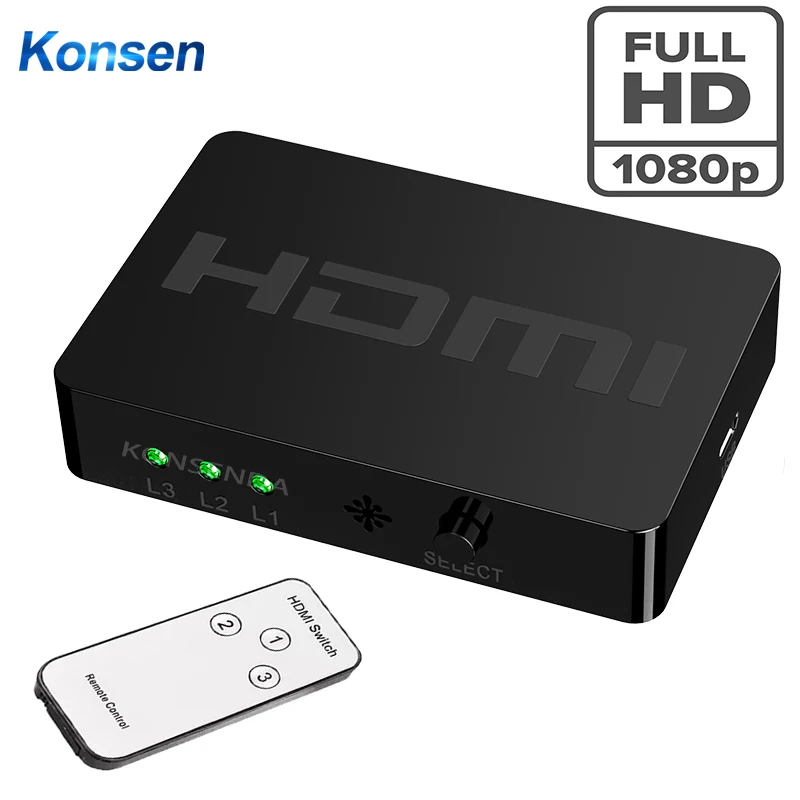4K HDMI Switch 3 In 1 Out Switcher 1080p With Remote Control Full HD Splitter 3x1 for HDTV XBOX360 PS3 Projector | Электроника