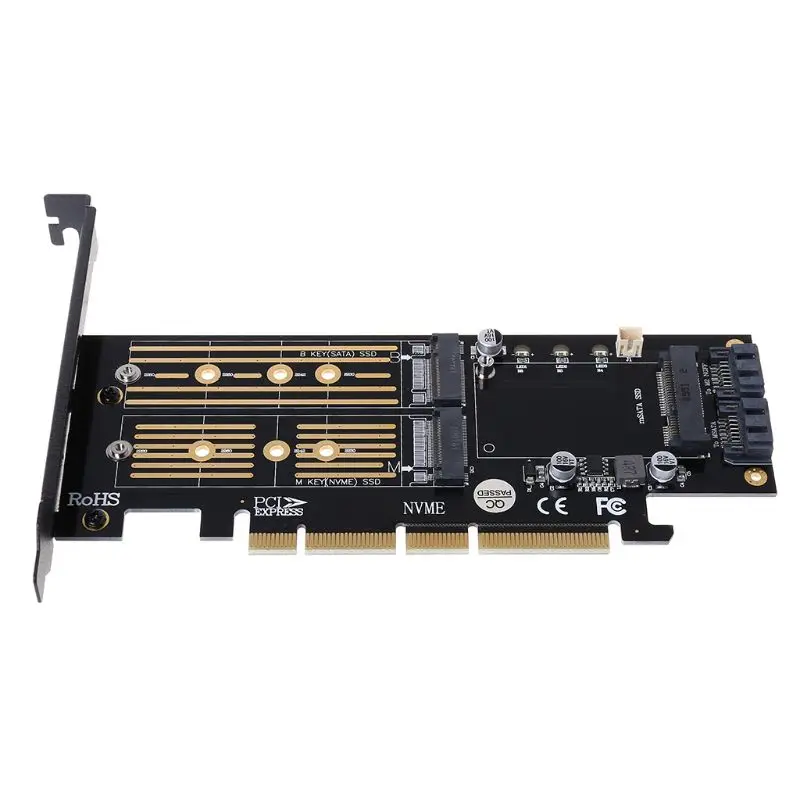 Адаптер PCI-E 3,0X16 на M.2 SSD PCIE на M2 Raiser M Key B Key mSATA 2x7 Pin SATA порт NVME M2 SSD AHCI mSATA 3 в 1 Riser Card