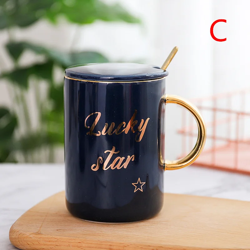 "Lucky Star" Современное красивое керамическое кружка с Ложка Крышка чайные чашки для молока кофе домашняя офисная кружка посуда подарок