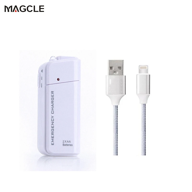 Прямая! Внешний аккумулятор 2X AA батарея аварийный USB Банк питания зарядное устройство портативное зарядное устройство для телефона+ 2а кабель - Тип штекера: White With IOS