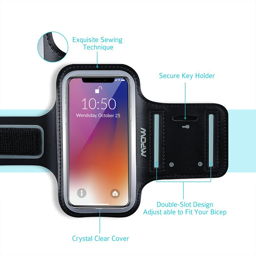 Mpow MSA4 Phone Armband Case For iphone 7 Sport Running Sweatproof Armband Case Key Holder For iPhone X 8 7 Huawei Samsung S5 (2)