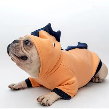 

Dinosaur plus velvet stretch cotton sweater warm French bulldog small dog pet clothes