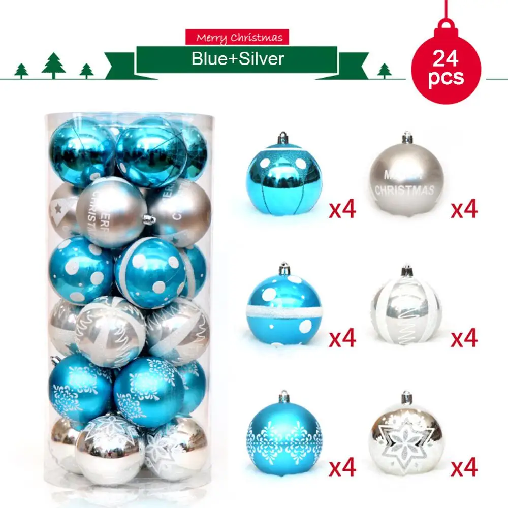 24pcs Blue Silver 24 шт./лот, цвет 6 см/2,4 дюйма, украшение для рождественской елки, шар, украшения, блестящий шар для украшения дома, украшение для бара и вечеринки - Цвет: 24pcs Blue Silver