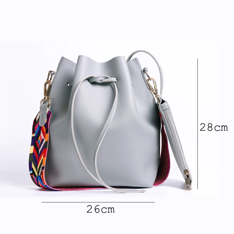  2019 New Women Bag with Colorful Strap Bucket Bag Women PU Leather Shoulder Bags Brand Designer Lad - 4000202789883