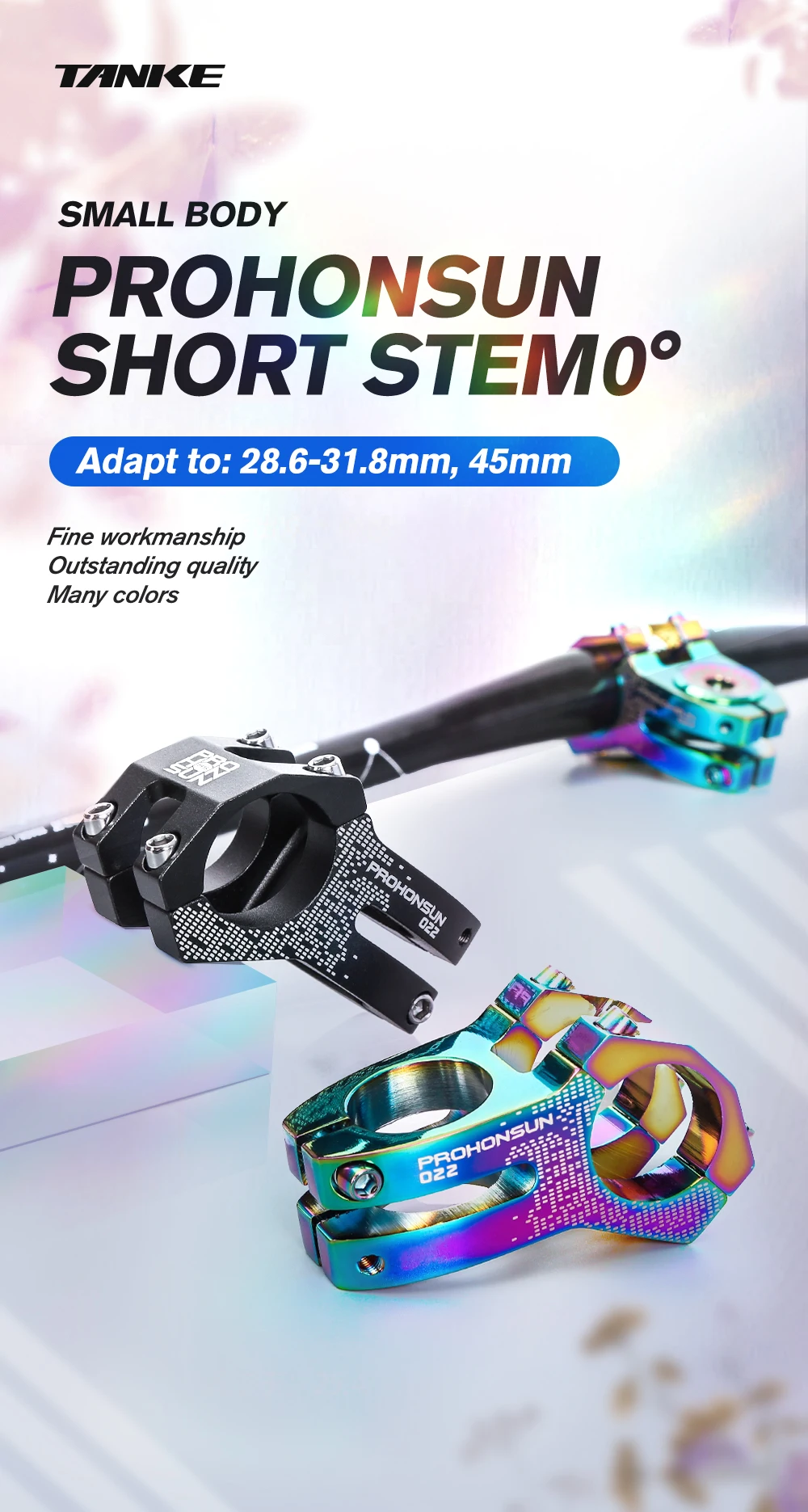 MTB Road Bike Stem 45mm Colorful Oil Slick Handle Bar Stems