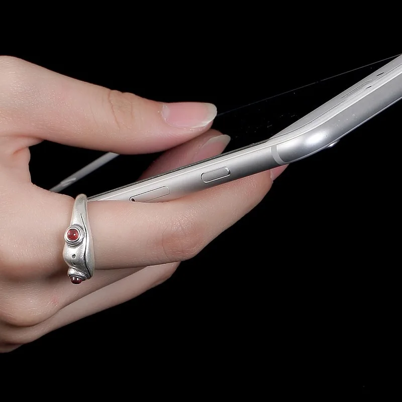 Vintage Siver Frog Ring Neutral Red Garnet Frog Open Adjustable Rings Finger Jewelry Party Lover Gift Couple Valentine Gift - Image 3