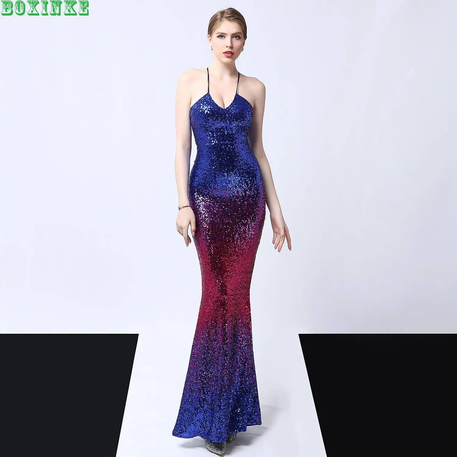 

2019 Real Plus Size Long Dress With Strapless And Sequins Party Slim Elegant Celebrity Annual Meeting Host Noble Sexy Fishtail