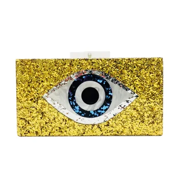 

2019 Luxury Acrylic blue eyes sequin Evening bag single shoulder Gold Party Wedding Day Clutches Handbags and Purses bolso mujer