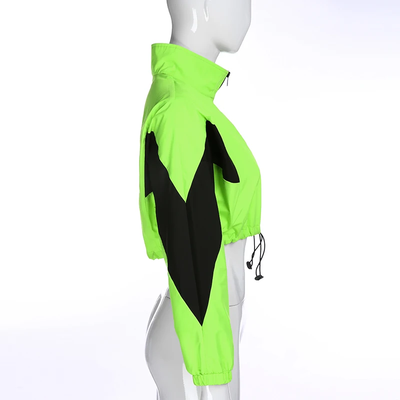 price reduction Sweetown Neon Color Bomber Jacket Women Casual Contrast Color Jackets Coats Long Sleeve Turtleneck