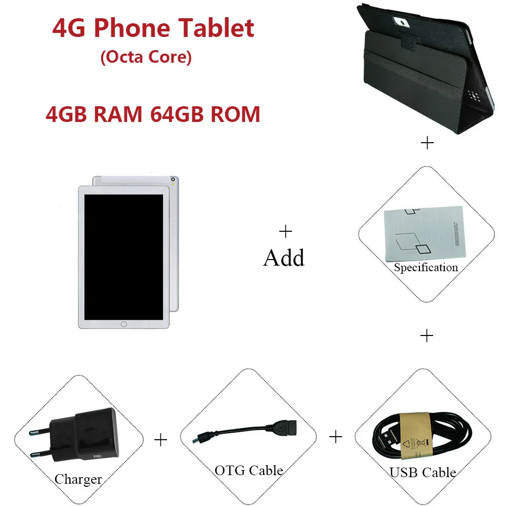 ANRY 1006, 10 дюймов, планшетный ПК, 4G, Android 7,0, четыре ядра, супер планшеты, 4 Гб ОЗУ, 64 Гб ПЗУ, WiFi, gps, игровой планшет, ips, MTK, две sim-карты - Комплект: 4G Add cover case