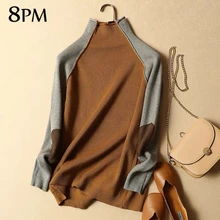 

Turtleneck Loose Women Sweaters Autumn Fashion Patchwork Female Korean Pullovers Sweater Plus Size Thicken Knit Top ouc1844