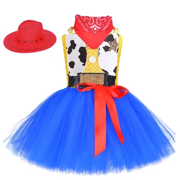 

Cow Girl Woody Role Play Costume With Hat Cow Girls Birthday Halloween Party Cosplay Tutu Dress and Scarf For Carnival Holidays