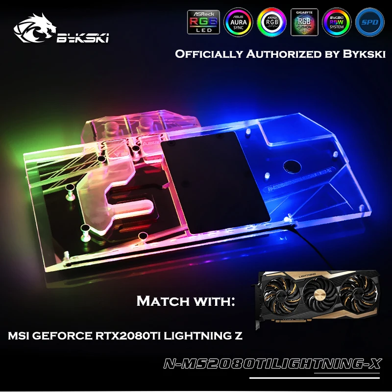 Водяной блок Bykski с полным покрытием графического процессора для MSI GEFORCE RTX2080TI