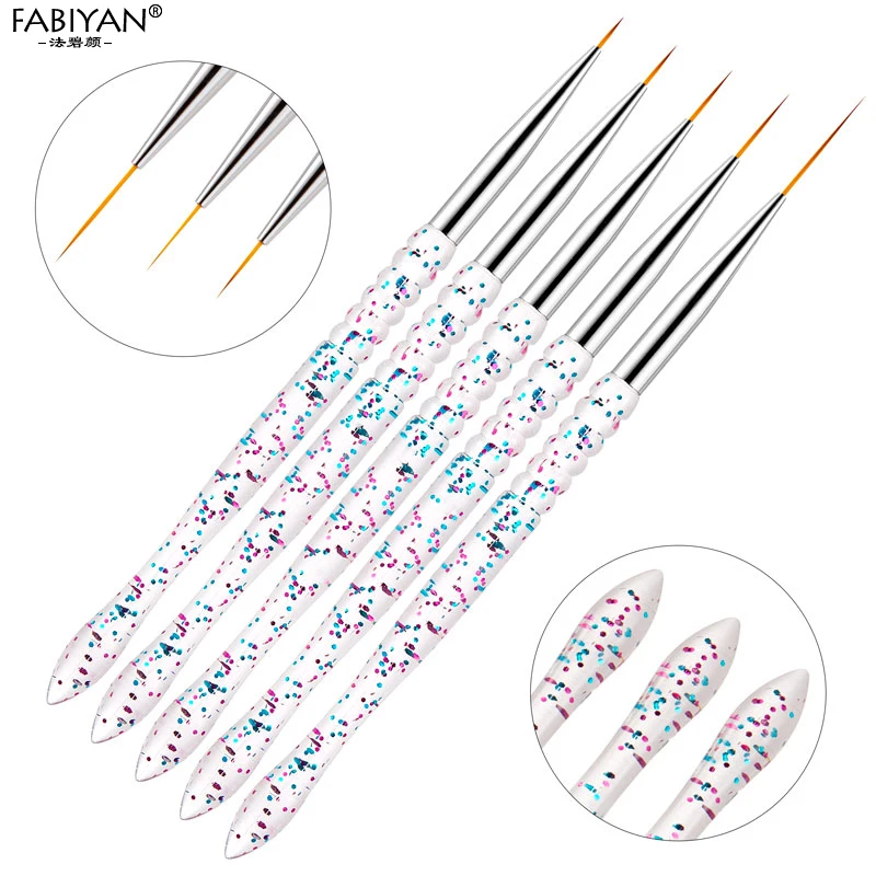 5Pcs/Set Nail Art Liner Lines Fin Brush Painting Drawing Pen Acrylic Handle UV Gel DIY Design 7/9/11/15/20mm Manicure Tools