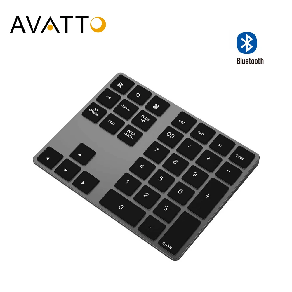 Сверхтонкая алюминиевая беспроводная клавиатура AVATTO с 34 клавишами Bluetooth