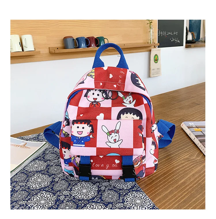 Милый рюкзак в клетку с принтом из мультфильма «Crayon Shin-chan» для студентов, Chibi Maruko-chan, Повседневная наплечная сумка, рюкзак