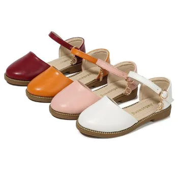 

New Children Shoes Summer Breathable Baotou Girls Flat PU Leather Soft bottom Princess Shoes Kids Sandals 019