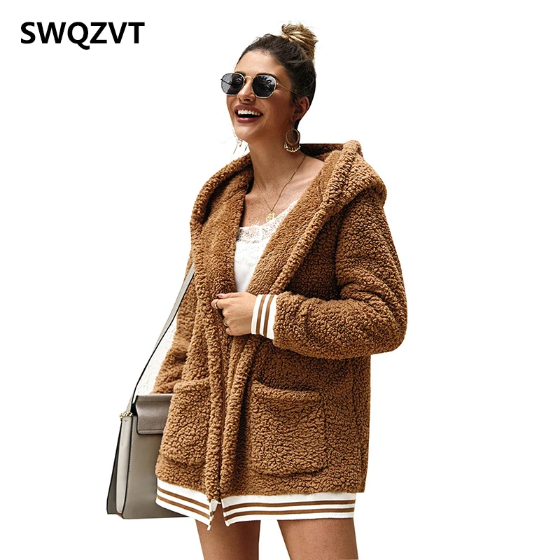 Greatest  Cardigan fleece jacket women autumn winter hooded basic ladies jackets 2019 warm pink thick women f